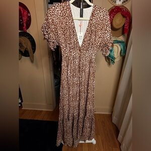 NWT MINKPINK Brown Leopard High Low Dress